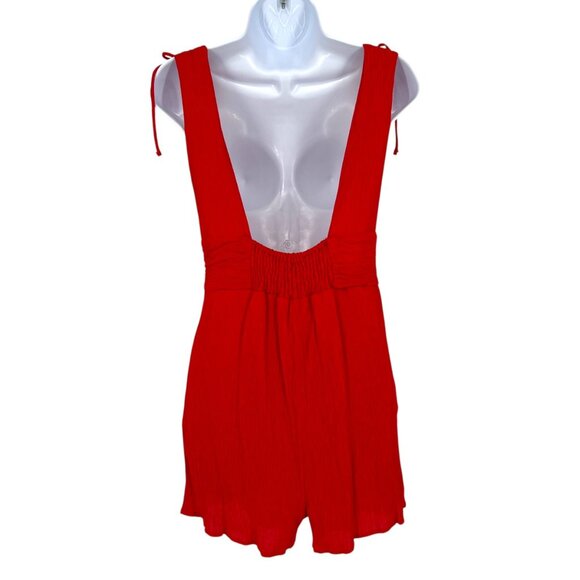 One Clothing Red Deep V-Neck Romper Sleeveless Size Medium - Picture 7 of 10